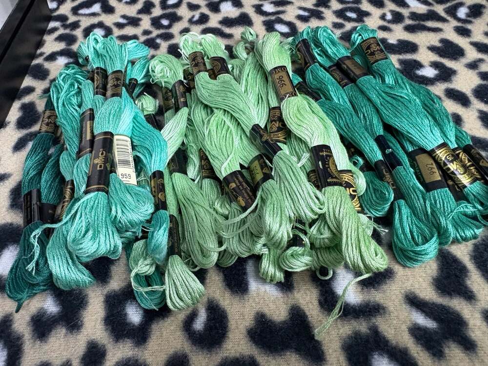 DMC Embroidery Floss Lot Green and Teal Shades